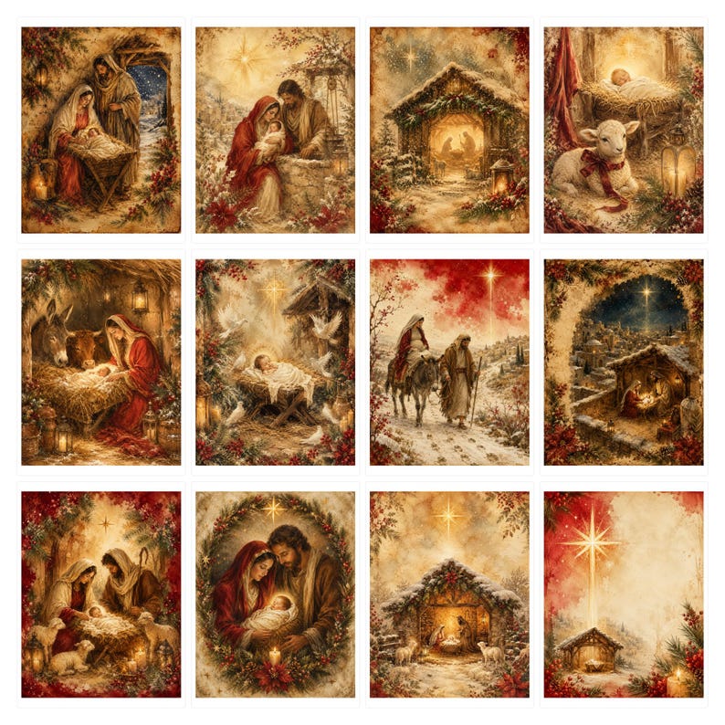 Papeles de diario navideño con motivos de la Natividad, descarga digital vintage religiosa (PNG de 8,5 x 11 pulgadas) imagen 13