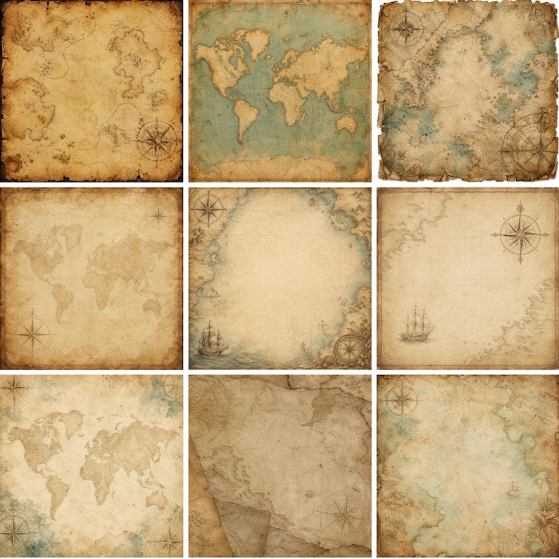 Vintage Maps Digital Paper Pack, Antique Cartography Backgrounds ...