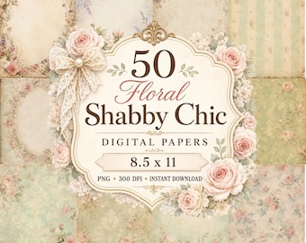 Floral Shabby Chic Digital Papers, Vintage Rose Junk Journal Pages (8.5 x 11 PNG)