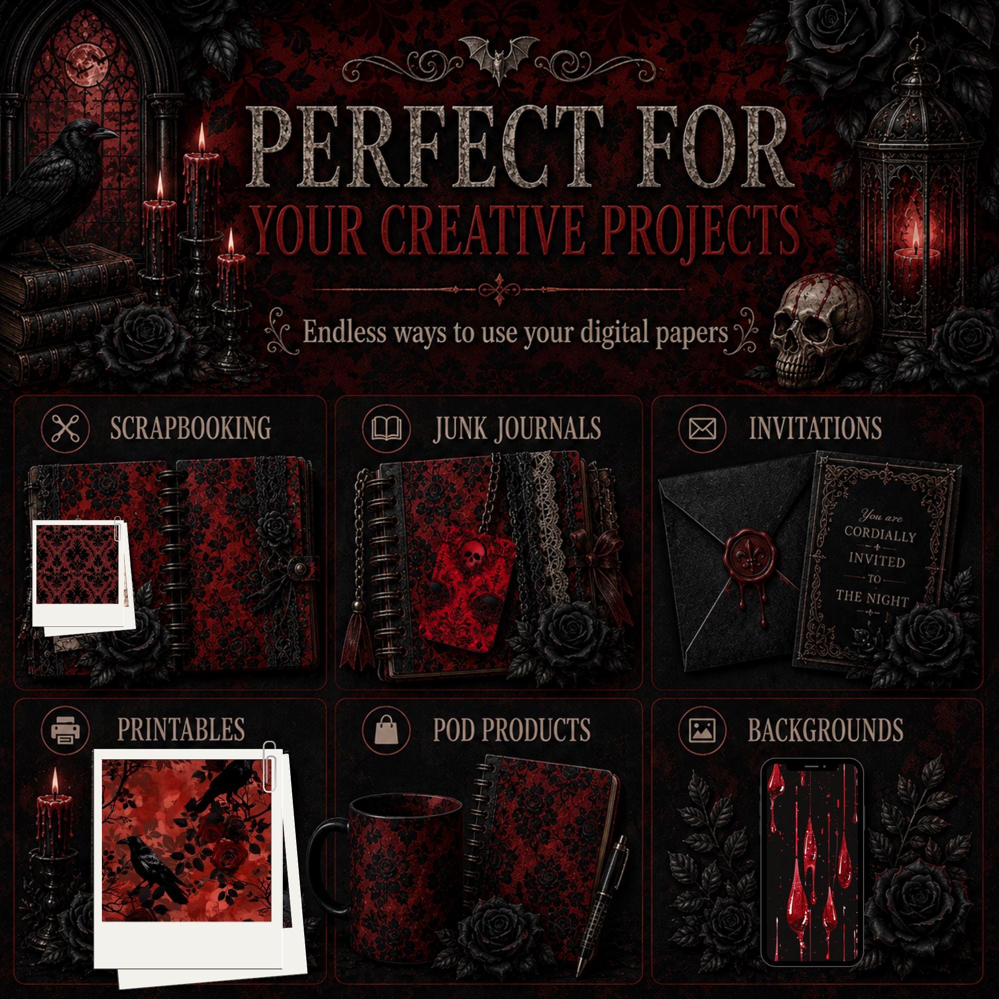 Vampire Seamless Digital Papers | Gothic Horror Pattern Pack | Dark ...
