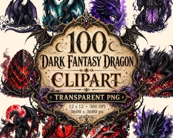 Dark Fantasy Dragon Clipart PNG, Gothic Crimson Fire, Dragon Eggs (Digital Download)