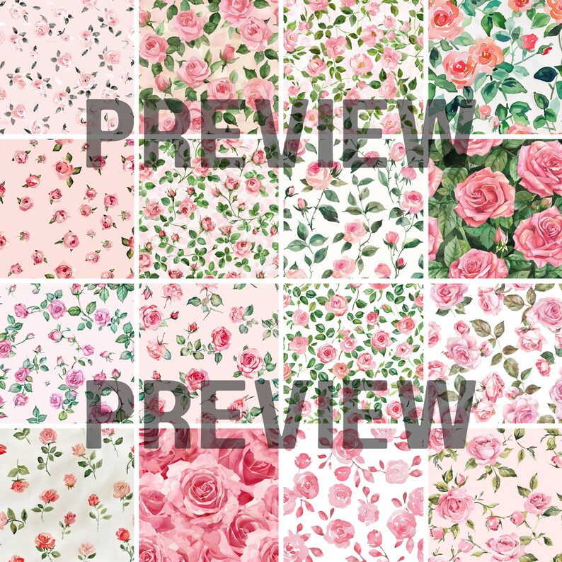 100 Watercolor Pink Roses Digital Paper - Seamless Printable, Digital ...