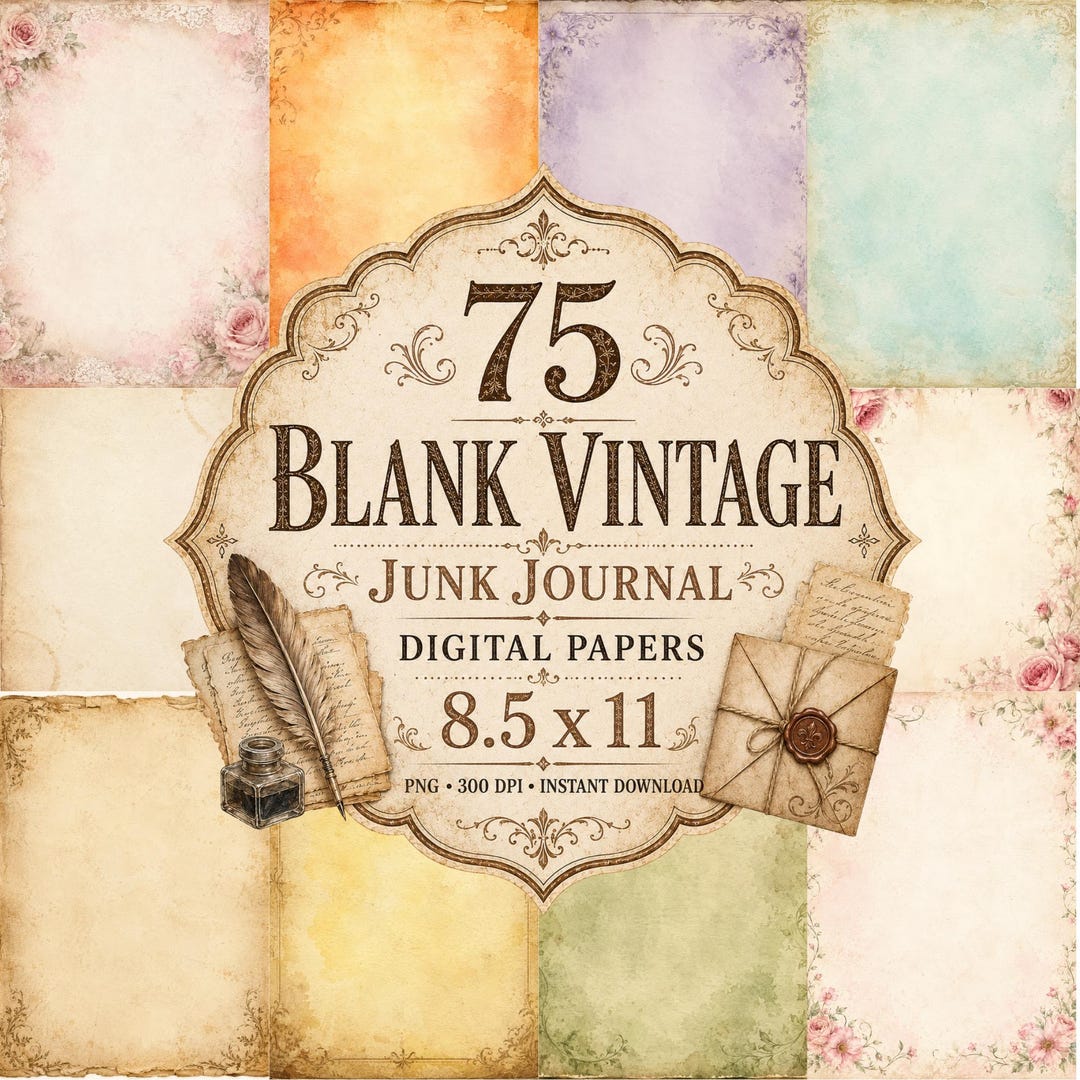 Blank Vintage Junk Journal Pages, Aged Paper Digital Papers (8.5 X 11 ...