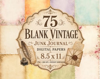 Blank Vintage Junk Journal Pages, Aged Paper Digital Papers (8.5 x 11 PNG)