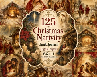 Christmas Nativity Junk Journal Papers, Religious Vintage Digital Download (8.5x11 PNG)