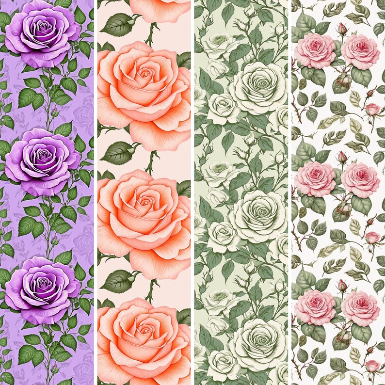 Shabby Chic Rose Digital Papers | Vintage Floral Seamless PNG ...