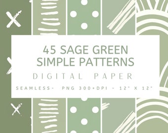 45 Sage Green Simple Patterns Digital Paper Designs - Seamless Design, Boho, Chic, Instant Download, Junk Journal, Scrapbooking, Image Files