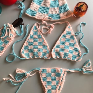 Crochet Bikini Set, Handmade Crochet Bikini, Handmade Bikini Top, Festival Style Bikini Top, Summer Bikini, 4pcs