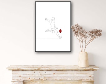 The Kick - Football-speler lijntekening, voetbalprint, footie player, AFL, Australië, kunst aan de muur