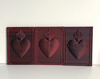 Sacred Hearts Wall Art, Broken Heart, Cross Heart, Spines Heart