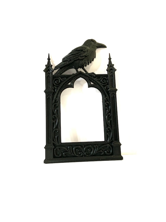 Raven Photo Frame: Victorian Gothic Decor, Dark Wall Art