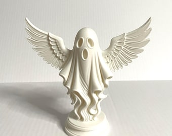 3D Printed Winged Ghost Figurine: Gothic Halloween Decor