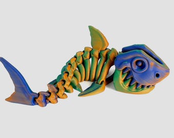 Articulated Skeleton Shark: 3D Printed Fidget Toy, Desk Buddy (7.5 inch Flexi Shark