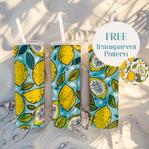 Emballage de gobelet citron pour gobelet maigre 20 oz motif fruits pour sublimation design sans couture illustré citron numérique Transparent téléchargement PNG