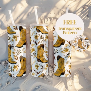 Modello di stivale da cowgirl per modello di sublimazione tumbler da 20 once Stivale in stile occidentale con fiori Download digitale Modello country e occidentale PNG