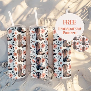 Cowgirl Boot Tumbler Wrap Design para Sublimação 20oz Tumbler Country Girl Pattern Western Boot com Flores Tumbler Wrap Download instantâneo