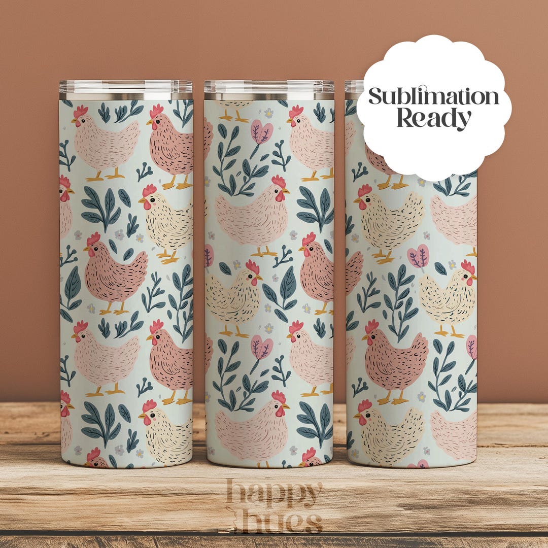 Pink Chicken 20oz Tumbler Wrap Country Sublimation Design Farm Animal ...