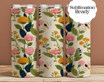 Cottagecore Moth Tumbler Wrap, Floral 20oz Skinny Tumbler (PNG Download)