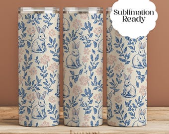 Easter Bunny Tumbler Wrap, Floral Rabbit Design (PNG Download)