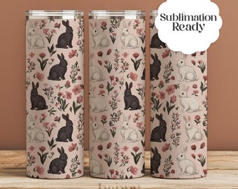 Floral Bunny Tumbler Wrap, Easter Sublimation Design (PNG Download)