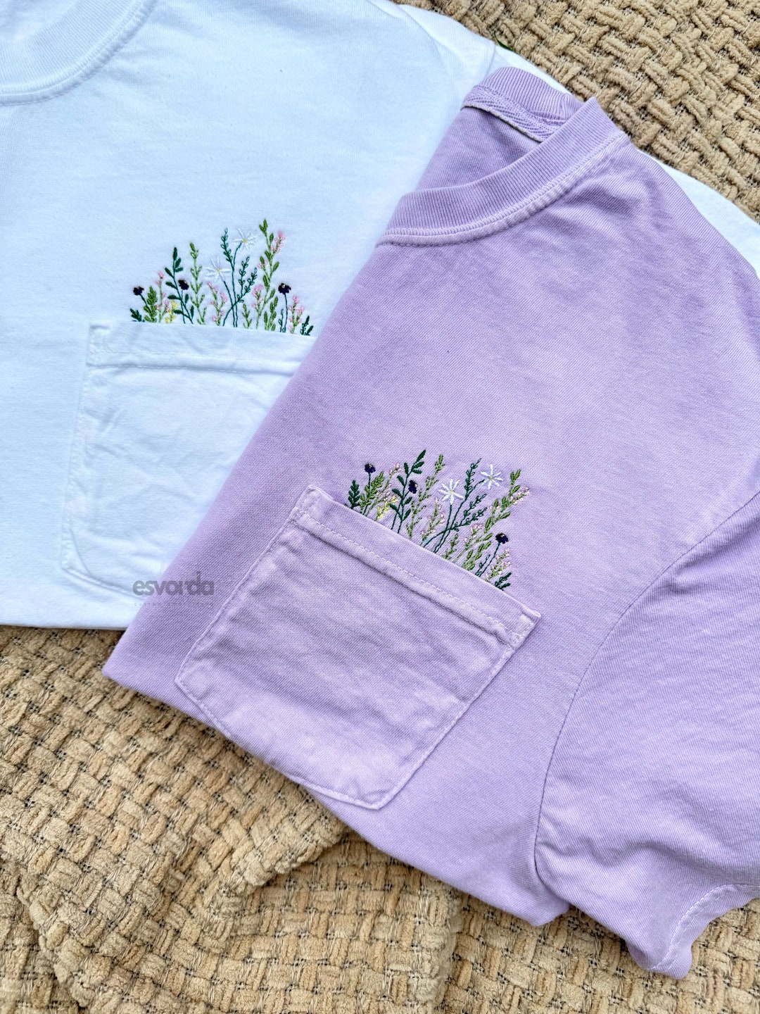 Comfort Colors Embroidered Wildflower Pocket Tshirt, Flower Pocket Tee ...