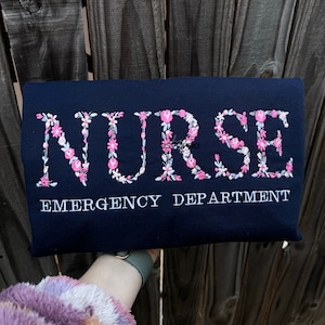 Nurse Custom - Any Initials - Floral Embroidered Crewneck Sweatshirt, Hoodie or Shirt, Gift for Nurse, Nurse Gift