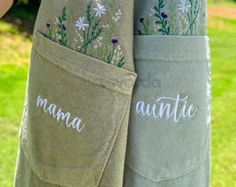 comfort colors embroidered wildflower pocket tshirt with name, flower pocket tee, cute every day tee, mama, auntie shirt, gift for her