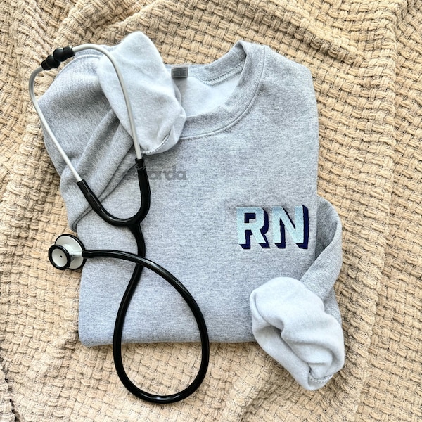 custom embroidered block monogram, nurse crewneck sweatshirt, pick your color combo, personalized nurse gift, rn gift