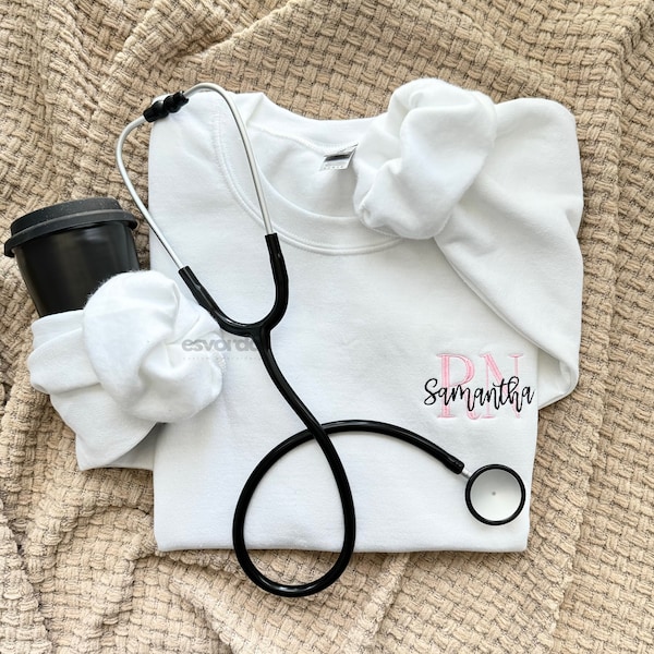 embroidered custom nurse crewneck sweatshirt, pick your color combo, custom nurse gift, nursing student crew, staff crew