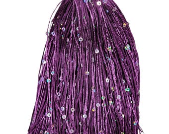 Eggplant Purple Sequin Fringe Trim: 6-Inch Wide, Dramatic Flair, Sold by the Yard