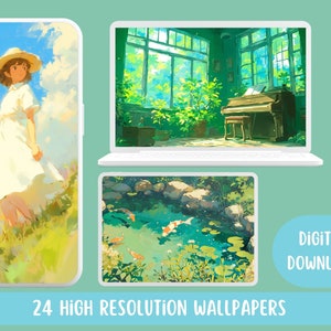 Studio Ghibli Inspirierte Tapete Katzen Tapete Natur Tapete Anime Tapeten 4k Tapete ästhetischer Desktop-Hintergrund niedlicher Bildschirmhintergrund