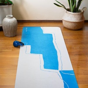 Blue Abstract Yoga Mat: Vegan Suede, Non-Slip Rubber