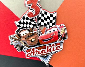 Personalised Cars - Racing Theme Cake Topper - Birthday Cake Toppers - 3D - Birthday Decorations -  Party Supplies - Pixar - Cars - Kids