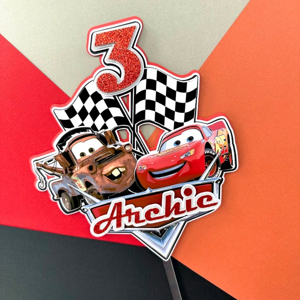 Personalised Cars - Racing Theme Cake Topper - Birthday Cake Toppers - 3D - Birthday Decorations -  Party Supplies - Pixar - Cars - Kids