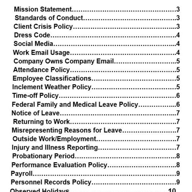 Table of Contents for Handbook.