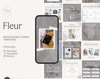 Fleur Bookstagram Canva Templates: Instagram Posts & Story Highlights (Digital Download)
