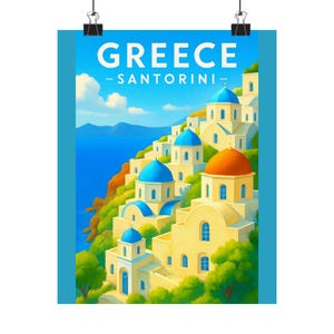 Santorini Print Poster, Matte Vertical Posters for Home Decor, Travel Inspiration Wall Art, Mediterranean Style Decor, Greece Prints, Boho