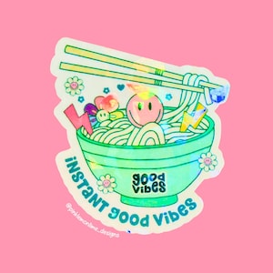 Holographic Waterproof Vinyl Sticker, Instant Good Vibes Sticker, Laptop kindle sticker, Cute Mental Health Self Love Sticker, Positivity