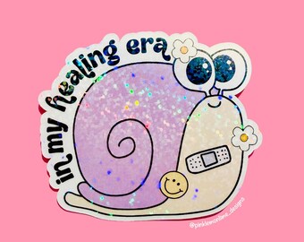 Holographic Snail Sticker, In My Healing Era, Waterproof Vinyl