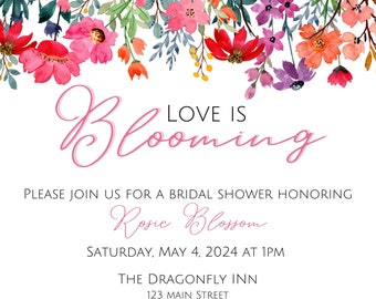 Love is Blooming Bridal Shower Invitation -- Digital Download