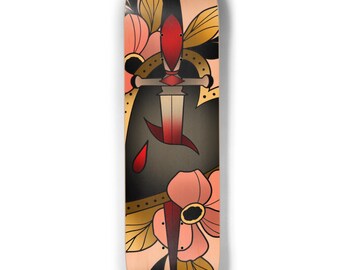 Red Valentine Dagger Wood finish Skateboard Art Deck