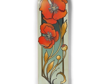 Vintage Orange Poppy Art Deco Skateboard Art Deck