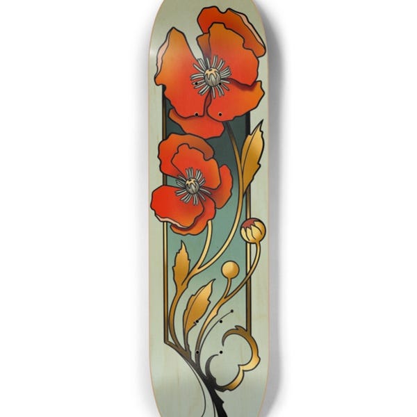 Tabla de skate Art Deco vintage naranja amapola
