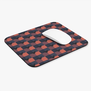 Halloween Bat Checkered Mouse Pad | Orange Navy Plaid Desk Mat