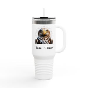 Eagle Spirit Animal Tumbler 40oz  &quot;I Rise in Truth&quot; Insulated Travel Mug with Straw, Sacred Geometry Spiritual Gift, Visionary Cup
