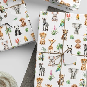 Jungle Baby Animals / Fogli di carta da regalo, 1 pz, compleanno, giungla, safari zoo, festa