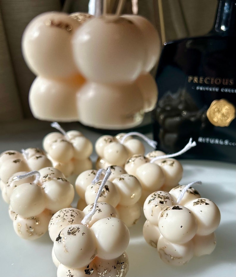 Mini Bubble Kerze mit Golddetails Bubble Candle Kerzen aus 100% Rapswachs Wohndekoration Hochzeit Gastgeschenke Bild 2