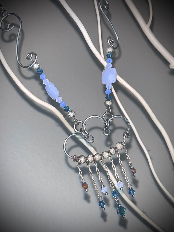 White Opal Swarovski Crystal Cloud Necklace Etsy