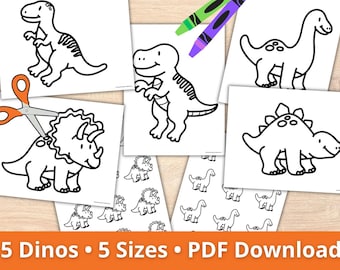 Dinosaur Coloring Pages: 5 Printable Dinosaurs in 5 Sizes (PDF Download)