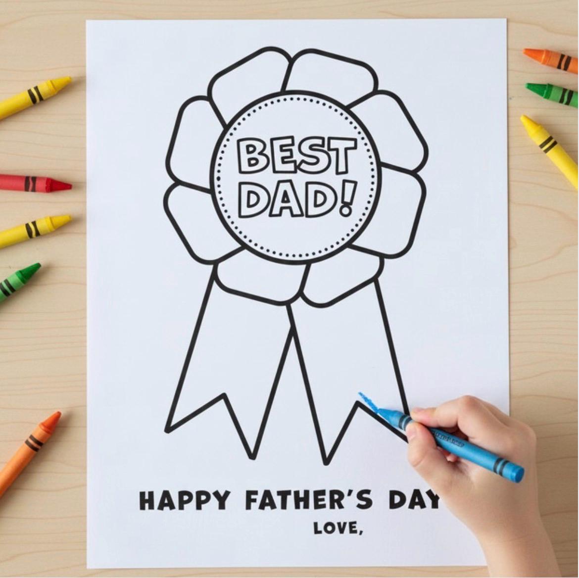 Best Dad Award Ribbon Coloring Page Printable | Father's Day DIY Gift ...